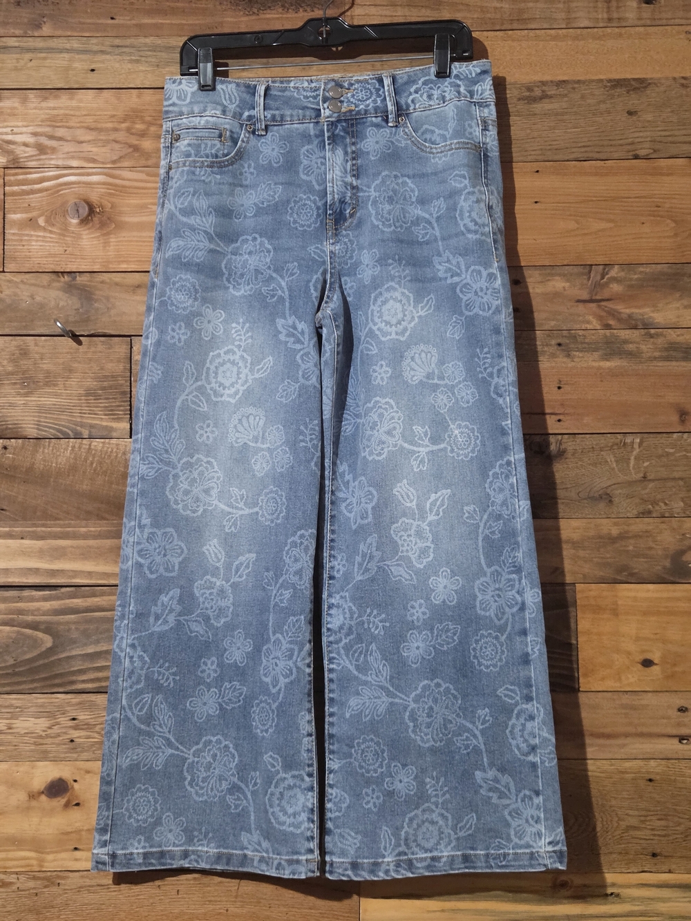 Curve Appeal Floral Print Light Wash Boho High Rise Stretch Wide Leg Jeans 8/29
